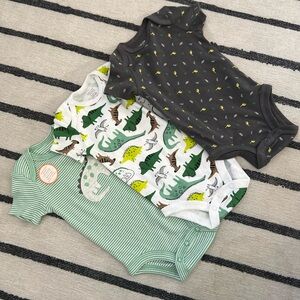 Carter's Green and White Striped Baby Bodysuit with Dino Applique